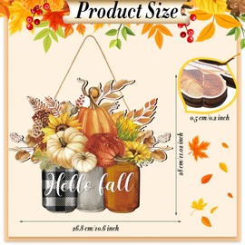Hello Fall Door Sign Fall Pumpkin Hanging Door Decor Thanksgiving Wooden Sign Autumn Door Decorations Pumpkin Maple Leaves Door Hanger for Outdoor Farmhouse Porch Front Home Door
