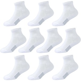 Kids Ankle Socks Boys Cushioned Athletic Short Socks Girls Cotton Quarter Socks 7-10 Years Youth 10 Pairs (White05, M)