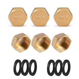 Voarge 6 Blanking Plugs, Brass Cap Hose Caps Hexagonal Drain Preventer with Rubber Washers for Pipe Connection (3/4 Inch)