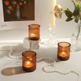 36pcs Amber Votive Candle Holders - Fall Decor, Ribbed Glass Tea Light Candle Holder, Candle Votives for Wedding Centerpiece & Home Decor