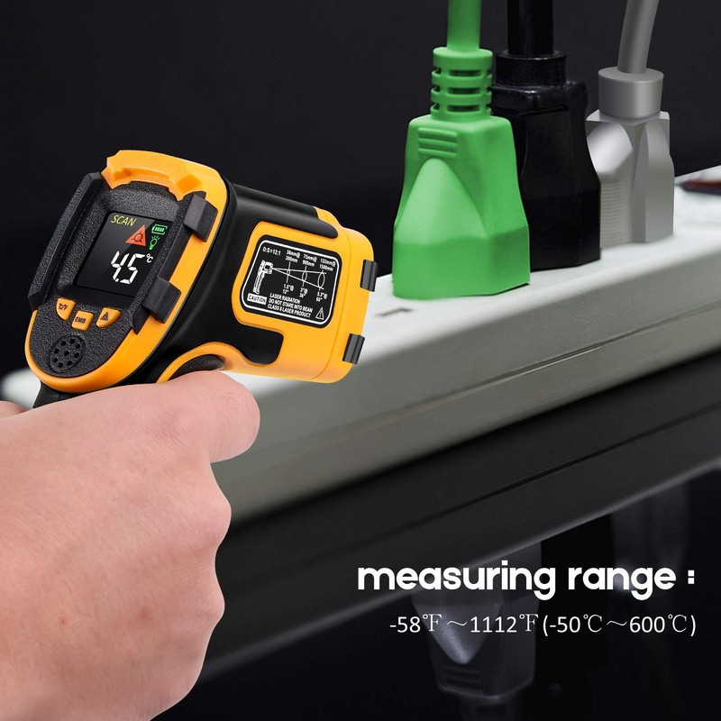 Infrared Thermometer Non-Contact Digital Laser Temperature Gun -58℉～1112℉(-50℃～600℃) Adjustable Emissivity