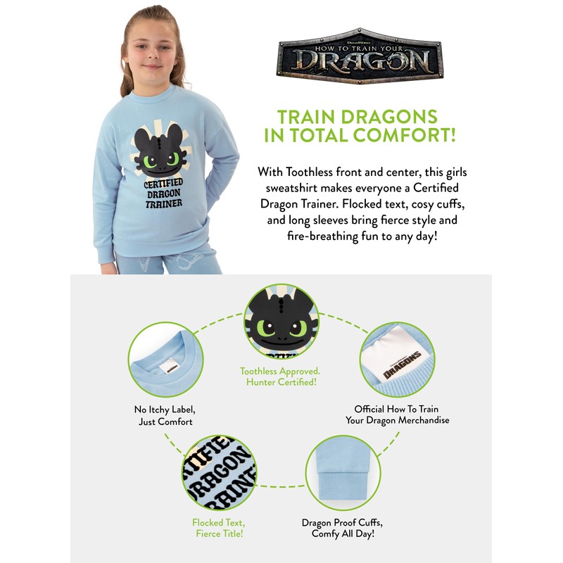 How To Train Your Dragon Girls' Toothless Sweatshirt, Cotton Children's