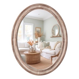 sawsile Oval Wood Mirror,Rustic 24x30 Inch Wooden Farmhouse Decorative Vanity Natural Mirrors for Bedroom, Bathroom, Living Room,or Entryway