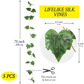 Grand Verde Grape Vines Artificial Ivy Hanging Greenery Garlands Silk Leaves Green Faux Foliage Decoration Bulk DIY Crafts Home Decor Indoor, 5 Strands