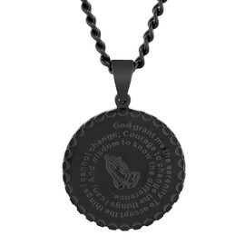 Men's Double-Sided Religious Medallion Pendant – Black Stainless Steel, 24-Inch Cuban Chain