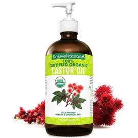 100% Pure Organic Castor Oil (16oz Glass Bottle) USDA Certified Organic, 100% Pure, Cold