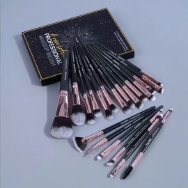Brochas De Maquillaje Kit 20 Pcs Para Maquillaje Profesional Color Negro