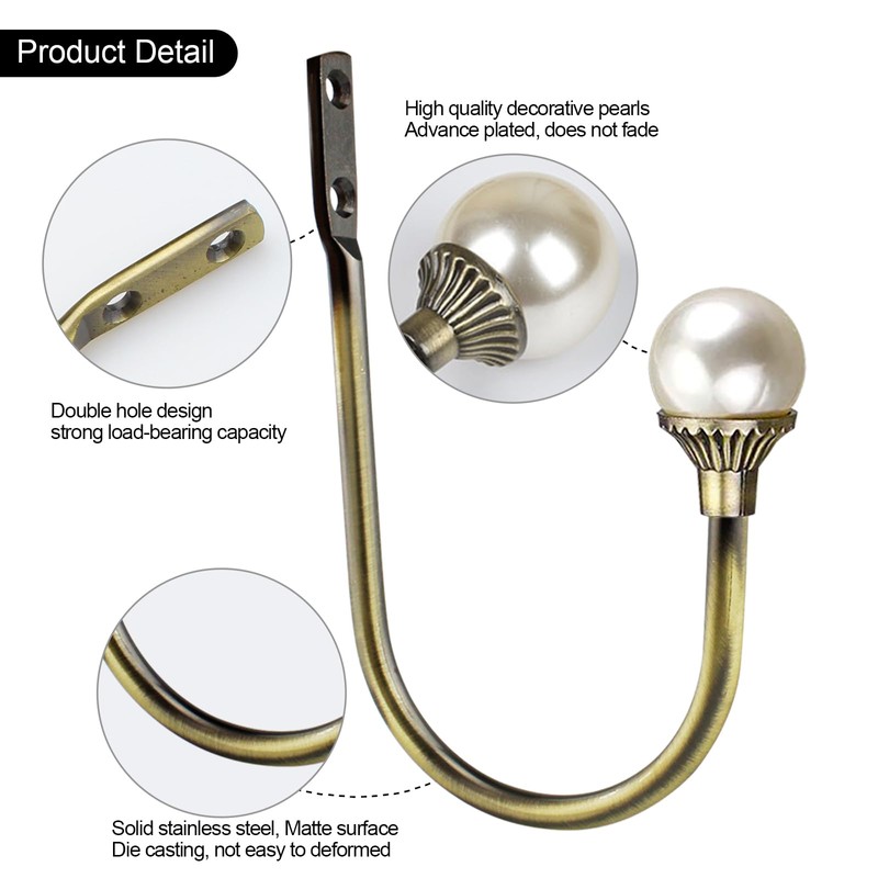 Coolnice 2 Pack Curtain Holdbacks Wall Mounted Curtain Tiebacks Hooks