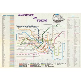 Historic Pictoric Map : Subways in Tokyo, 1975, Vintage Wall Decor : 44in x 30in