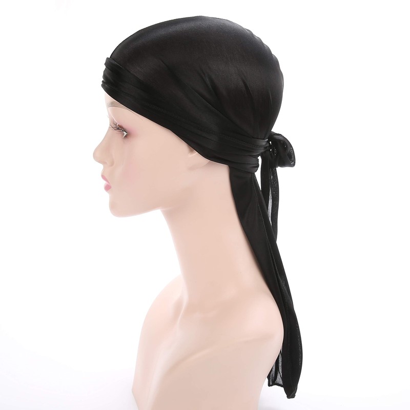 Fxhixiy Satin Silk Extra Long-Tail Durag Headwraps Pirate Cap Bandana