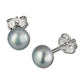 SilberDream Earrings SDO105K Freshwater Pearl Sterling Silver 925/1000 for Women 5 mm Grey