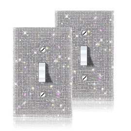 (2PCS) BLING SILVER RHINESTONE LIGHT SWITCH COVER SHINY CRYSTAL SPARKLE WALL PLATE COVER…