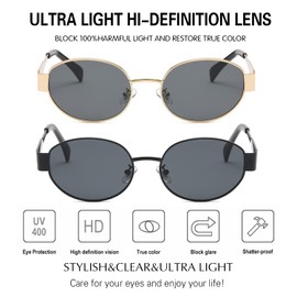 Retro Oval Sunglasses for Women Men Trendy Small Round Metal Frame Sun Glasses, Classic designer Sunglasses UV400