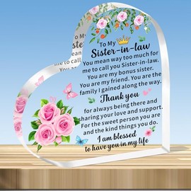 JMIMO Sister In Law Gifts, Sister In Law Birthday Gifts Wedding Christmas Heart Shaped Acrylic Plaque Gifts for Sister In Law