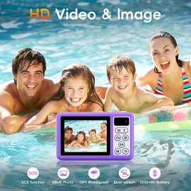 Digital Camera, 10 ft Underwater Camera with 32 GB, 2.8 Inch Dual Camera, Waterproof Portable Compact Camera, 18X Digital Zoom for Children, Teenagers, Beginners, Adults