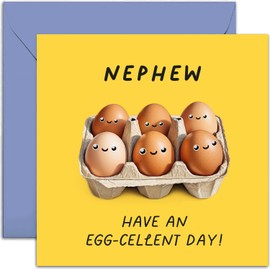 Old English Co. Fun Birthday Cards for Men and Women - Egg-cellent Birthday Card for Nephew - Congratulations Card for Him or Her - Humorous Birthday Card for Family | Blank Inside with Envelope