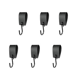 Tyatiyzn Pack of 6 S Hooks without Drilling, Industrial Style Leather Hooks, Vintage Metal Hooks, Black, for Kitchen, Cupboard Hanging, Bathroom, Bedroom, Living Room