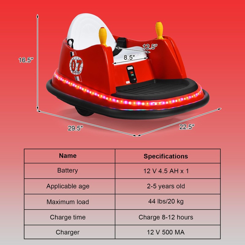 HONEY JOY 12V Toddler Bumper Car, Battery Powered Baby Ride