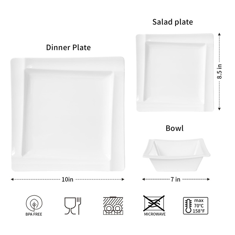 Yummost Square Melamine Dinnerware Sets of 12 Pcs,Square Plates and