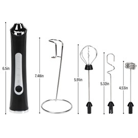 Sayene Milk Frother Handheld Rechargeable,Frother Wand Drink Mixer Electric Whisk Stand,Detachable Whisk 3 Speed Adjustable with Stainless 3 Heads for Latte Cappuccino Matcha Egg (Black)