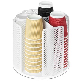 IWTTWY Rotating Paper Cup Dispenser, Cup Holder with 4 Compartments, Coffee Organiser, Paper Cup Storage Holder Coffee Station Organizer for Restaurant, Bar, Office, Home (White)