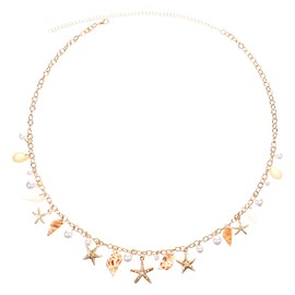 Seashell Belt, Gold Exquisite Waist Chain Pearl Waist Jewelry for Women with 1 Box for Summer Beach Swimming Pool Seaside