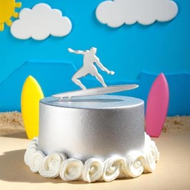 Tortenaufsatz Surfer-Silhouette, silberfarben, spiegelnd, 10 x 8 cm