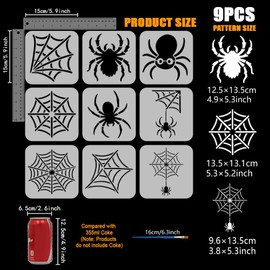FINGERINSPIRE 9PCS Spider Stencils with 1Pc Plastic Brush 15x15cm