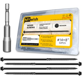 50 Pcs 8 Inch Wood Screws, #14 x 8 Heavy Duty Outdoor Wood Screws Assortment Kit Deck Screws, Black Timber Screws Lag Bolts, Hex Socket Included Hex Head Log Landscaping Black Long Screws by Mywish