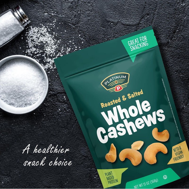 Platinum’s Roasted & Salted Cashews - Plant Based Protein, Fiber,