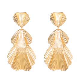 WCRAZYE Gold Flower Earrings for Women Exaggerated Flowers Statement Earring Large Metal Flowers Earring Bohemian Fashion Chunky Floral Petal Earrings Trendy Jewelry (Gold Shell)