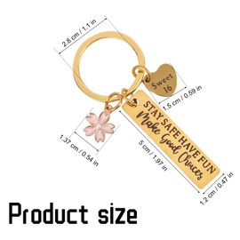 Tinoaly Sweet 16 Year Old Keychain Gifts, Happy Birthday Keychain Engraved Inspirational 16th Key Chain Ring Keyring Decorations for Teen Girl Friends Christmas Stocking Stuffs Party (Gold)