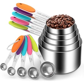 Juego de Tazas y Cucharas Medidoras de Cocina,5 Tazas Medidoras y 5 Cucharas de Acero Inoxidable,Utensilios de Cocina Apilables para Cocinar y Hornear (10 Piezas)