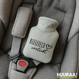 Huuraa Taschenwärmer Bielefeld verliebt Geschenk 0,2 Liter Grey Mini Veloursbezug Bielefeld Geschenkidee