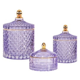 ALAMHI 3 Pack Qtip Holder Apothecary Jars with Lids Purple Room Decor