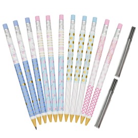 Lopenle 12 Pieces 2.0mm Mechanical Pencils HB Hexagonal Pencils Polk Dots Pattern Pencil With 10 pcs Refills Sharpeners for Art Drawing Writing Sketching