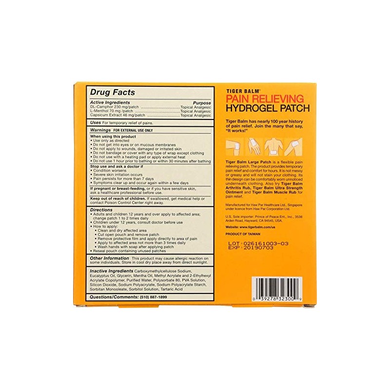 Tiger Balm Pain Relieving Patch Large , 4 Count
