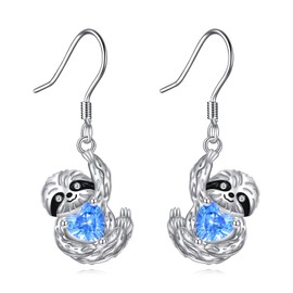 Sloth S925 Sterling Silver Sloth Earrings Dangle Blue Gems Dangling Sloth Animal Cute Sloth Jewellery for sloth Lovers Women