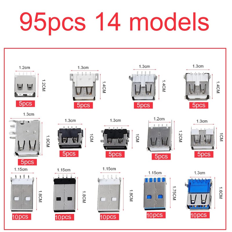 RUNCCI-YUN 95pcs 14 Values USB 2.0 3.0 A Type Micro