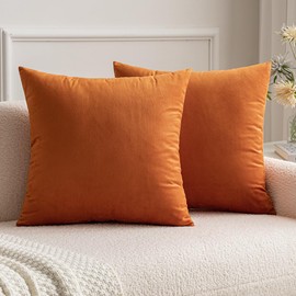MIULEE Pack of 2 Velvet Soft Decorative Square Throw Pillow Case Cushion Covers Luxury Pillowcases for Livingroom Sofa Bedroom with Invisible Zipper 50cm x 50cm,20x20 Inches Orange