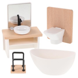 JOINPAYA Dollhouse Bathroom Set: 1:12 Scale Shower Room Model Miniature Toilet Bathtub Basin Cabinet with Sink for Dollhouse Accessories