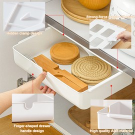 DBREAKS Schublade unter Schreibtisch, Selbstklebende Schublade, Versteckte Schubladenfach,Weiße Schreibtischschublade, Desktop Organizer Box für Zuhause, Schule und Büro (33 * 23.5 * 8.5cm)