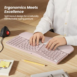 Nulea RT05 Wireless Ergonomic Keyboard, Split Keyboard with Wrist Rest, USB-C Charging, 7-Color Backlight, Natural Typing, Bluetooth and USB Connectivity, Compatible with Windows,Mac(Pink)