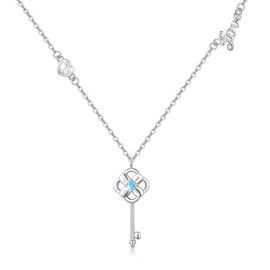 MOPOPOK Key Necklace for Women S925 Sterling Sliver Love Key Necklace Four Leaf Clover Pendant Necklace Key Jewelry Gifts for Birthday Christmas