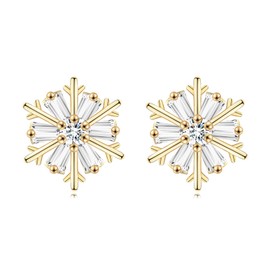 Christmas Earrings for Women Girls, Gold Snowflake Earrings with Shiny Cubic Zirconia, Christmas Xmas Presents Jewellery Xmas Stud Earrings | Christmas Earrings Gifts for Niece Daughter