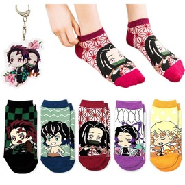 [DANSACE] Devil Blade Socks, Toji Kore Socks, Set of 5, Kids 3-7 Years Old, Kids, Adults, Cute, Shoshikatsuko, Kanjiro, Nezuko, Zenitsuke, Iinosuke, Kobu, Shinobu Adult/Child Size, 5 Pairs (21-25CM