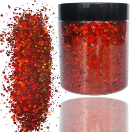 LuckForever 150g Holographic Orange Chunky Glitter Flakes Mixed Size Hexagon Shape Nail Glitters Confetti Craft Sequins Manicure Sticker Accessories for Resin/Crafts/Nails/Body/Makeup