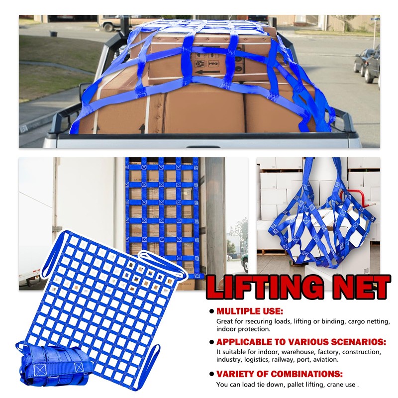 FITHOIST Cargo Lifting Net 4400LBS, 6.56'x6.56' Safety Lifting Net Straps