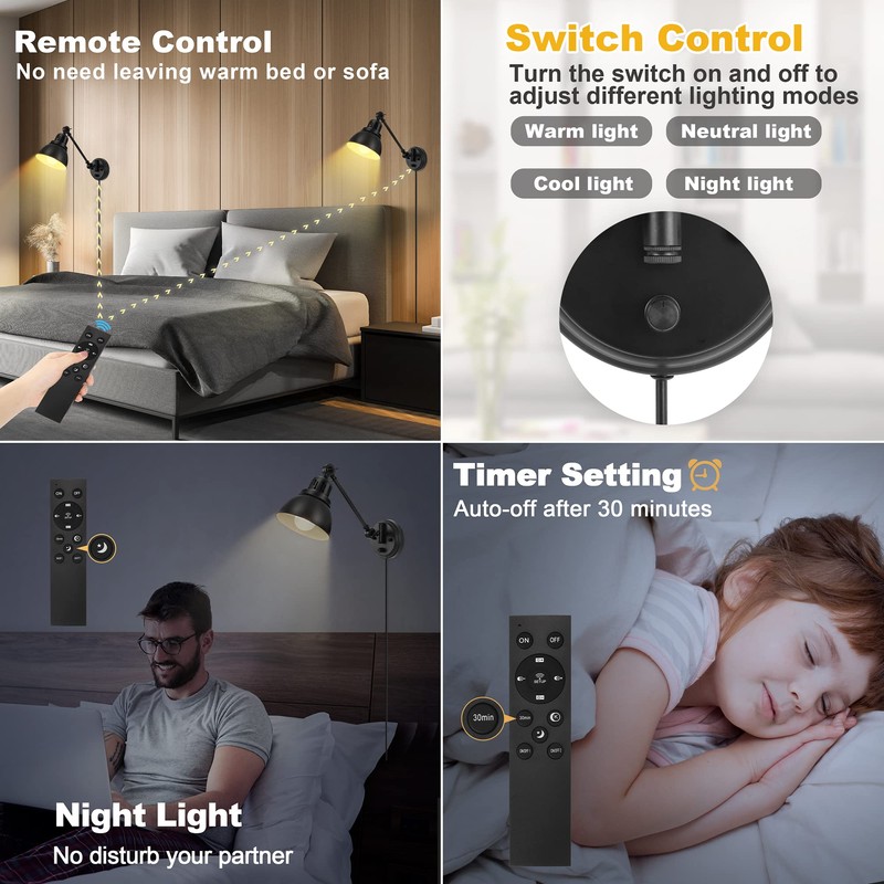 GOODATE 1 Pack Plug in Wall Sconce with Remote Control,