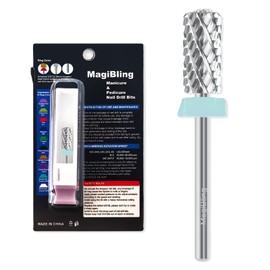 MagiBling Crystal Top Large Barrel Nail Drill Bits, 3/32'' Safety Tungsten Carbide Bits, Two-way Rotation, Suitable for Manicure Pedicure Cuticle Gel Polishing, Technicians Bits, Quadruple Coarse.